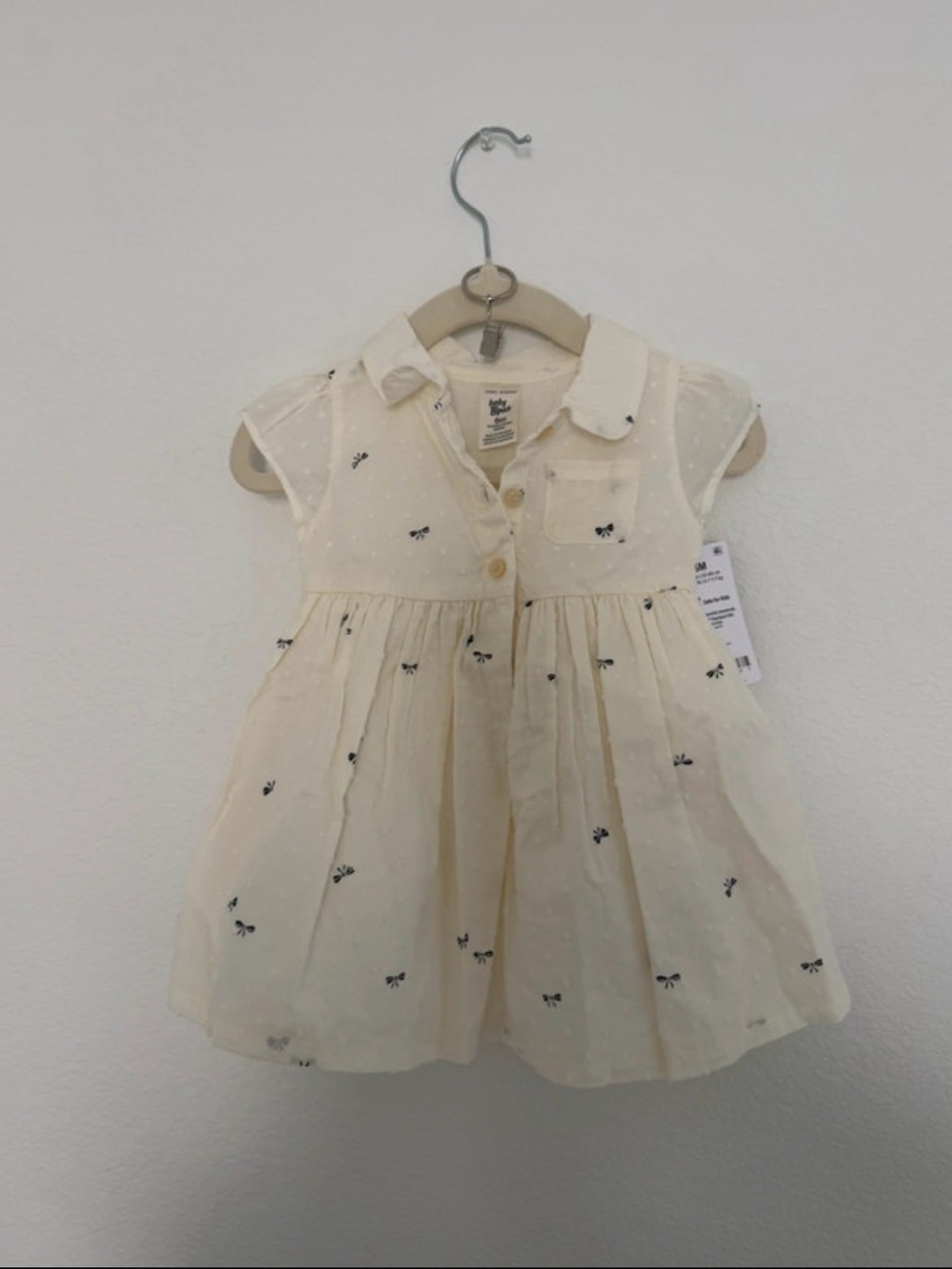 Cream Dot & Navy Bow Cap-Sleeve Dress for Girls